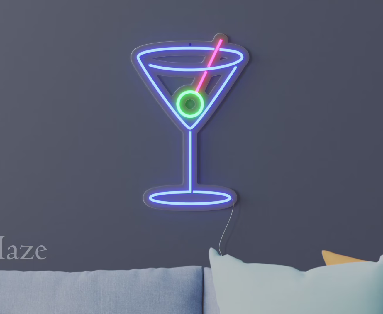 Neon LED kieliszek Martini – stylowa dekoracja barowa, nowoczesne oświetlenie na ścianę.
